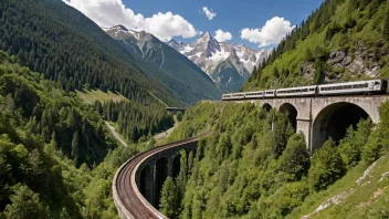 En fjelljernbane med et tog som passerer gjennom en tunnel i fjellet