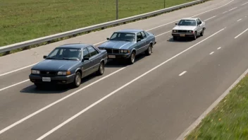 En bil vises mens den overtar en annen bil på en motorvei, med et uskarpt bakgrunn for å fremheve handlingen.