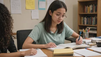 En student som studerer med en studiehåndbok