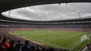 Et fotballstadion med en kamp i gang.