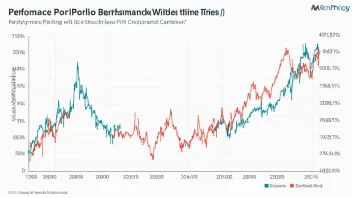 En graf som viser utviklingen av en benchmarkportefølje over tid, med en blanding av aksjer og obligasjoner.