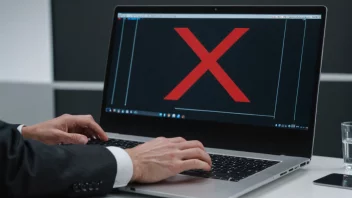 En person som manipulerer data på en dataskjerm, med et rødt 'X'-symbol over skjermen.
