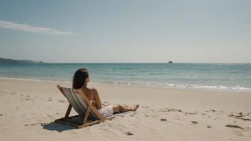 Et fredelig bilde av en person som slapper av på en strand med et rolig hav i bakgrunnen