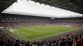 Et bilde av en fotballstadion med engelske fotballag som spiller.