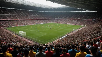 Et fotballstadion med en stor folkemengde.