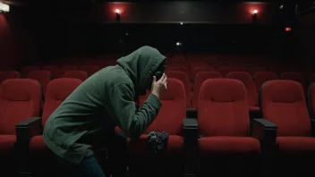 En person sniker seg inn i en kino, uten å bli sett av personalet eller andre mennesker.