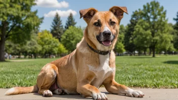 En hybridhund, med en blanding av ulike raser, løper i en park.