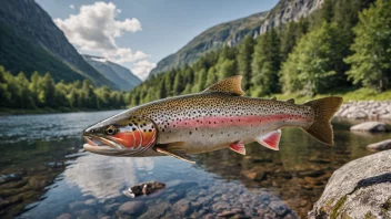 En ørretrogn som svømmer i en elv med et naturskjønt bakgrunn.