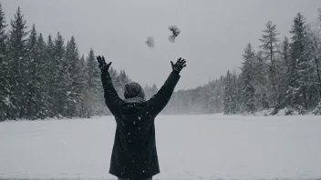 En person i et vinterlandskap som kaster snø i luften