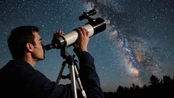 En astronom som studerer stjernene gjennom et teleskop