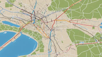 Et bilde av et linjekart med ulike transportlinjer og ruter.