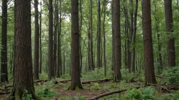 En skog med en blanding av gamle og nye trær, med fokus på prosessen med å fjerne eldre trær for å gi plass til nye.