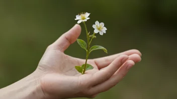 En person holder en liten, delikat blomst, som symboliserer dyden av måtehold.