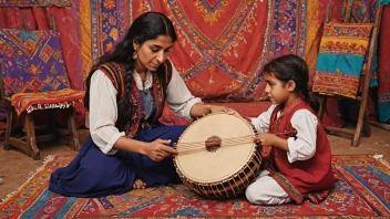 En romani som gir en tradisjonell instrument til en yngre familiemedlem.