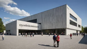 Et foto av utsiden av Øyeklinikkmuseums bygning, som viser dens moderne arkitektur og skiltet med museets navn.