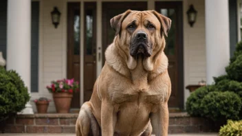 En vokterhund som står foran et hus, ser alert og beskyttende ut.