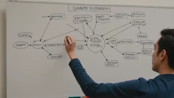 En person som modellerer et komplekst system på en whiteboard.