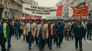 En gruppe arbeidere som protesterer for sine rettigheter