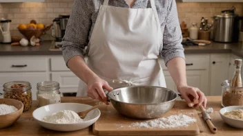 En baker i et profesjonelt kjøkken, i ferd med å bake brød.