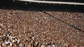 En tilskuertribune på et stadion, fylt med mennesker som ser på en sportsbegivenhet.