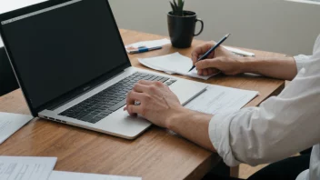 En person som sitter ved et skrivebord med en laptop og papirer, arbeider på et standardprosjekt