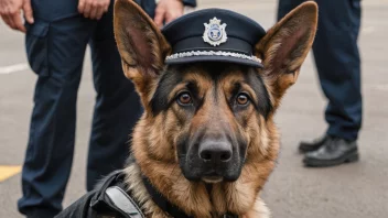 En tollhund i uniform står ved siden av en tolltjenestemann.