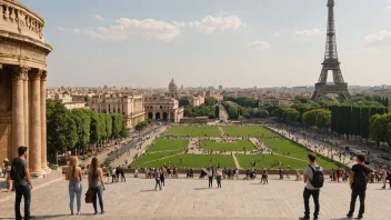 Et levende og travel bilde av turister og lokalbefolkning som nyter en populær europeisk destinasjon.