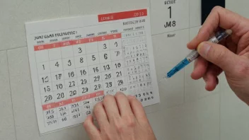 En medisinsk fagperson justerer en injeksjonsenhet, med en kalender eller tidsplan i bakgrunnen, som illustrerer begrepet injeksjonsfrekvens.