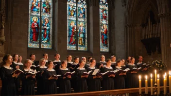 Et kor synger en hymne i en kirke