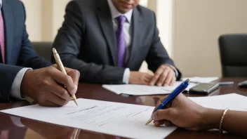 En person som signerer en låneavtale med en bankrepresentant i bakgrunnen.