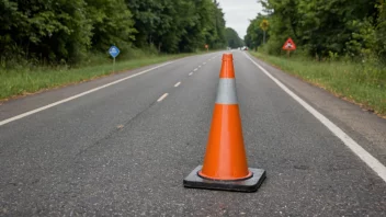 En trafikk-kjegle eller en veisperring på en vei med et skilt som indikerer en hindring eller en begrensning.