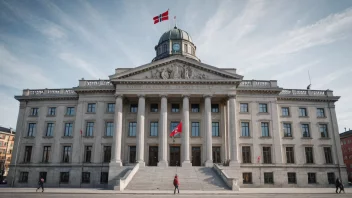 Et bilde av en norsk regjeringsbygning med et rødt flagg som vifter.