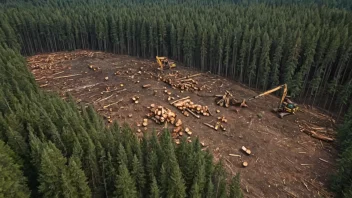 Et bilde av en skog hvor trær blir felt av tømmerhoggere.