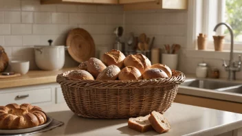 Et brødskrin med ulike typer brød og bakevarer