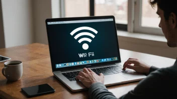 En person som jobber på en laptop med et sterkt WiFi-signal