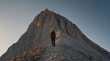 En person som står foran et fjell og ser opp mot toppen med en bestemt uttrykk.