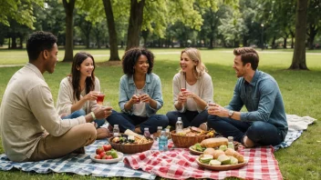 En gruppe mennesker som nyter en utendørssammenkomst i en park.