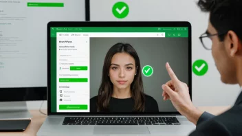 En person bekrefter sin identitet gjennom en digital prosess, med en grønn hake i bakgrunnen, som indikerer en vellykket verifisering.