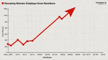 En graf som viser en nedgang i antall ansatte over tid.
