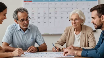 En gruppe mennesker av ulik alder, som representerer en kohort, med en kalender eller tidslinje i bakgrunnen.