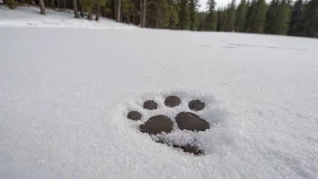 Et dyrefotspor i snøen, med en tydelig avtrykk av dyrets fot.