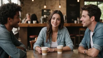 En gruppe venner som pratet og lo sammen på en kaffebar