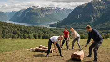 Mennesker som deltar i en tradisjonell norsk arbeidssport.