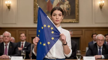 En person holder EU-flagget, som symboliserer deres støtte og forsvar av Den europeiske union.