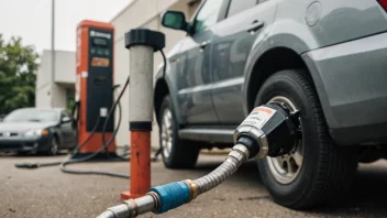 En dieselfuel-pumpe med en bil i bakgrunnen