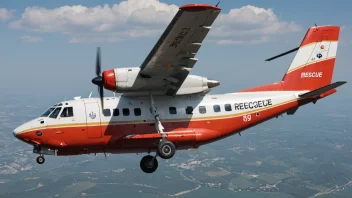 Et redningsfly i luften, med redningspersonale og utstyr ombord.