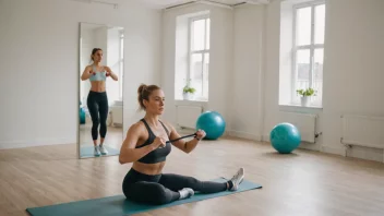 En person som driver med velværtrening med en fitnessball og et motstandsbånd.