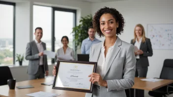 En person som mottar en arbeidspremie-trofé