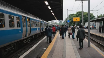 Et tog ankommer på en stasjon med mennesker som venter på plattformen