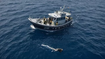 En dykkerbåt i havet med dykkere